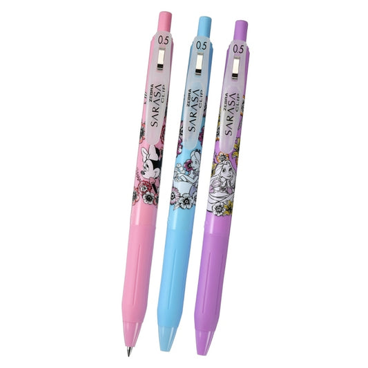 Minnie, Rapunzel, Alice Sarasa Clip 0.5 Gel Pen Set Black &amp; Flower