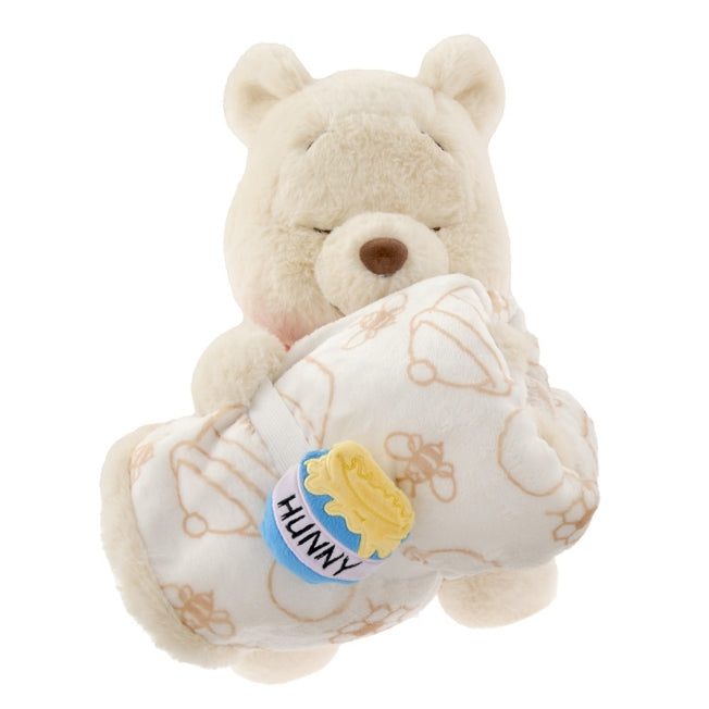 Winnie the Pooh Blanket with Honey Pot Pattern and Plush Toy - Blanket