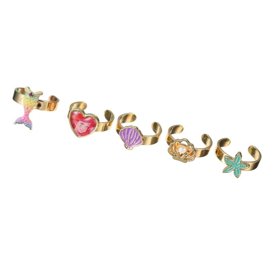 Disney Store Ariel Kids Ring Set with Shell Shaped Rainbow Case - Jewelry