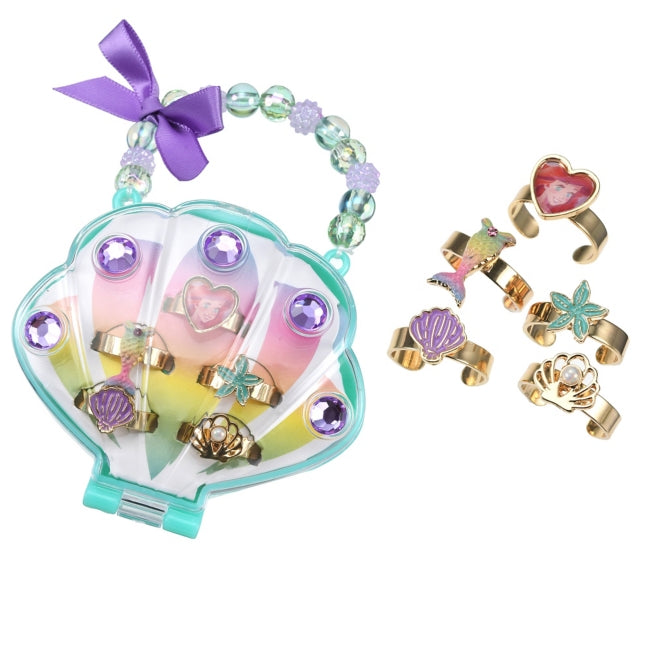 Disney Store - Ariel Kinder Ring Set mit Muschelförmiger Regenbogenkoffer - Schmuck