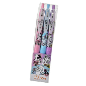 Minnie, Rapunzel, Alice Sarasa Clip 0.5 Gel-Kugelschreiber Set Black & Flower